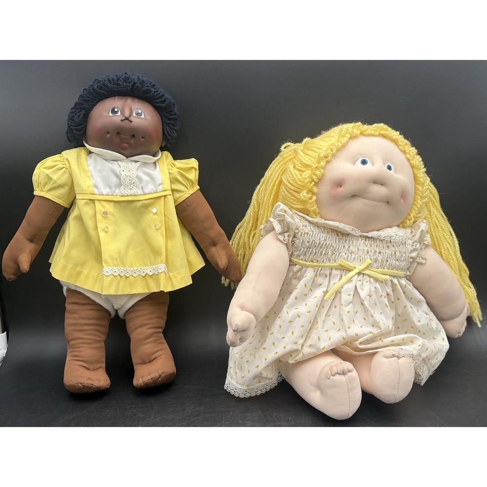 Vtg 1980s Cabbage Patch Dolls African American Boy Cloth Caucasian Girl